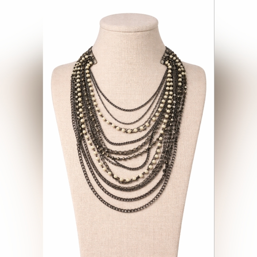 Elegant Multi-Layered Necklace with Cream Beads